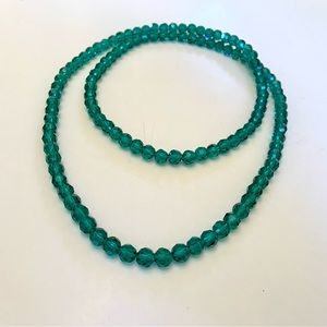 Long 36” Teal Blue Faceted crystal glass beaded Necklace, 8mm Beads